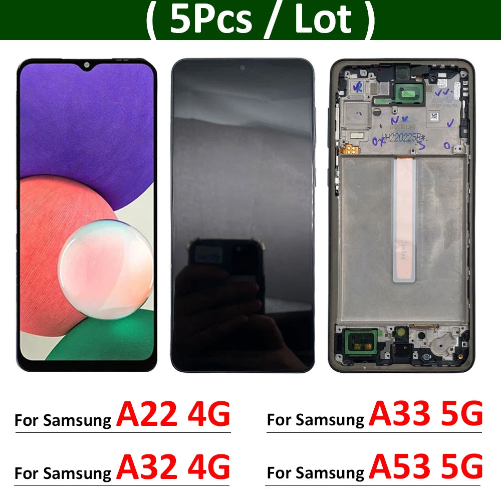 5Pcs, New Display Screen for Samsung A22 A32 A33 A53 4G 5G LCD Touch Screen Digitizer Assembly With Front Housing A Frame Samsung phone repair parts