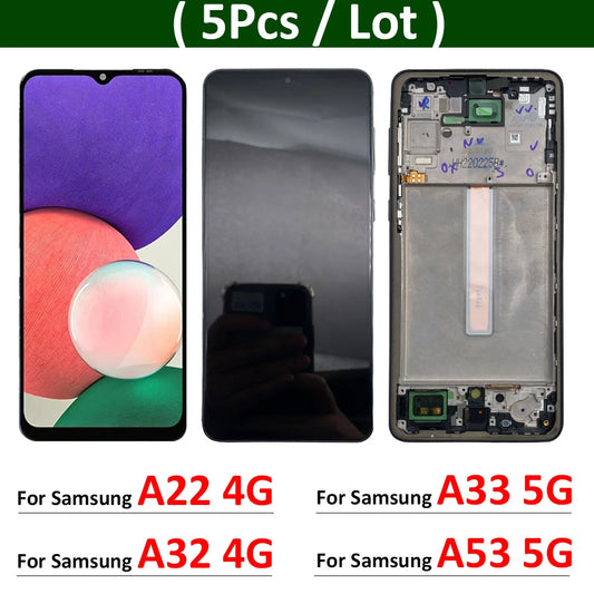 5Pcs, New Display Screen for Samsung A22 A32 A33 A53 4G 5G LCD Touch Screen Digitizer Assembly With Front Housing A Frame Samsung phone repair parts