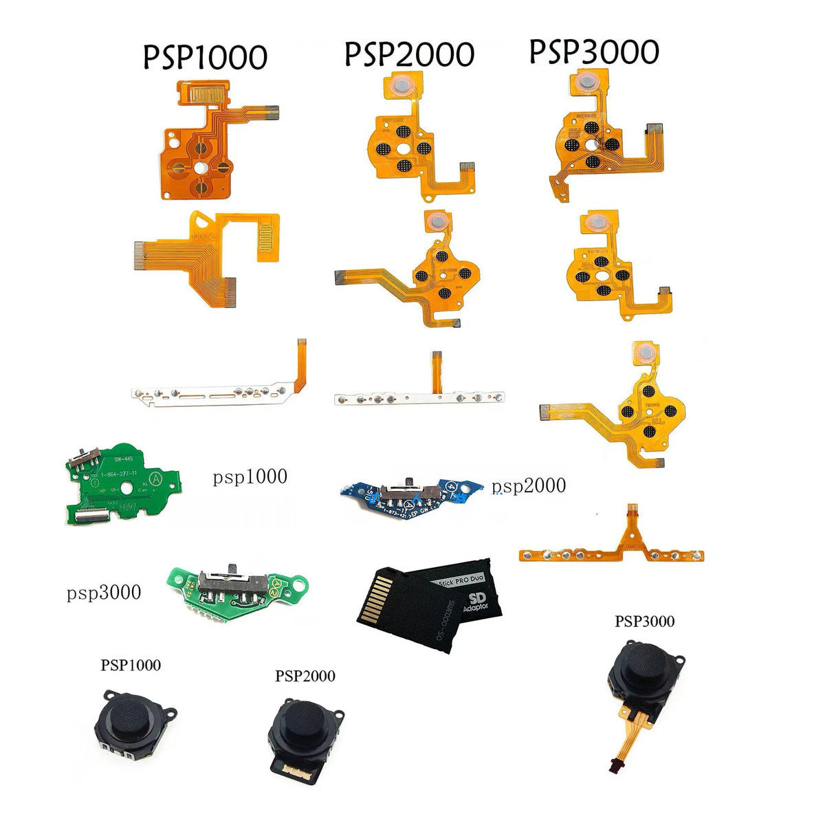 Power Switch Left Right Buttons Volume PCB Keypad Ribbon Flex Cable Joystick For PSP3000 PSP 1000 2000 Memory Stick Card Adapter Game console repair parts