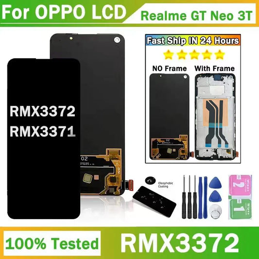 6.62"AMOLED For OPPO Realme GT Neo 3T RMX3372 LCD Touch Screen Digitizer Assembly For Realme GT Neo3T RMX3371 Display Frame Oppo phone repair parts Realme phone repair parts