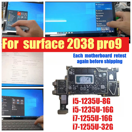 Motherboard for Microsoft surface 2038 pro9 i5 i7 8G 16G 32G system board main board