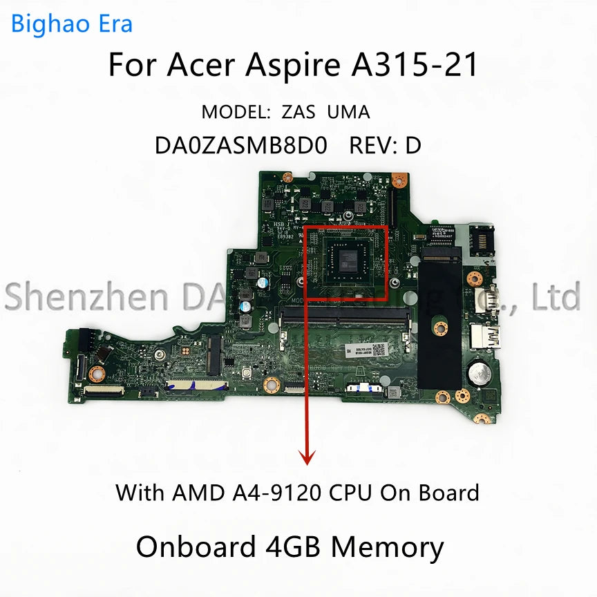 For Acer Aspire A314-21 A315-21 Laptop Motherboard DA0ZASMB8D2 DA0ZASMB8D0 With E2 A6 A9-9420 CPU 4G-RAM NBGNV1100Y NBGNV1100W Acer laptop repair parts