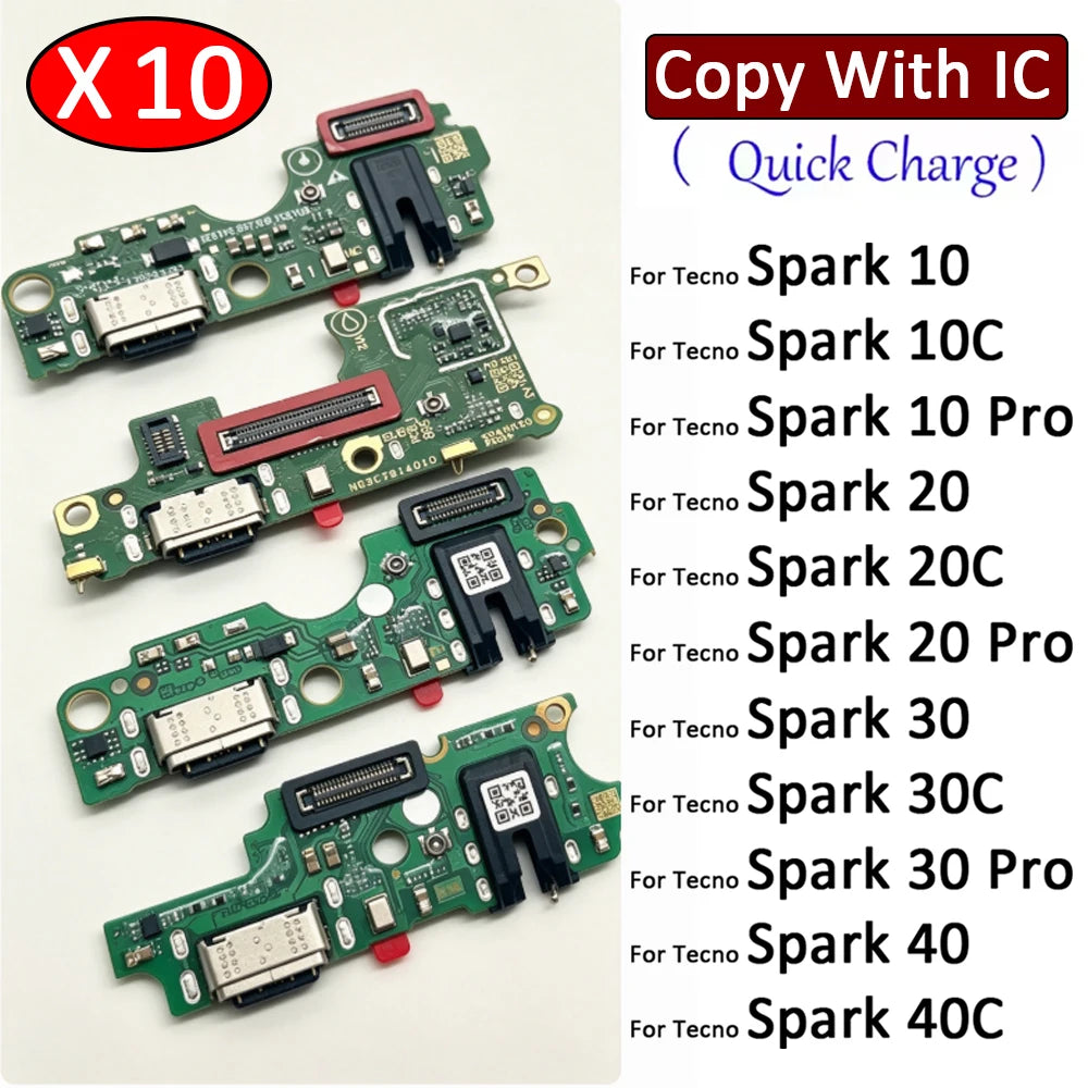 10Pcs, USB Charging Port Dock Charger Plug Connector Board Flex Cable For Tecno Spark 10 10C 20 20C 30 30C 40 40C Pro Plus 4G 5G Tecno phone repair parts