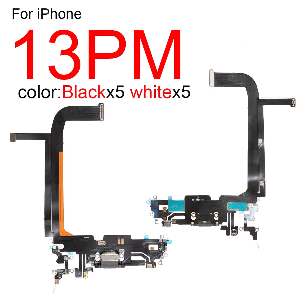 10pcs/lot Charging Port Flex Cable for iPhone 15 Plus 14 Pro Max 13 Mini 12 USB Charger Dock Connector With Microphone Ribbon Re iPhone phone repair parts