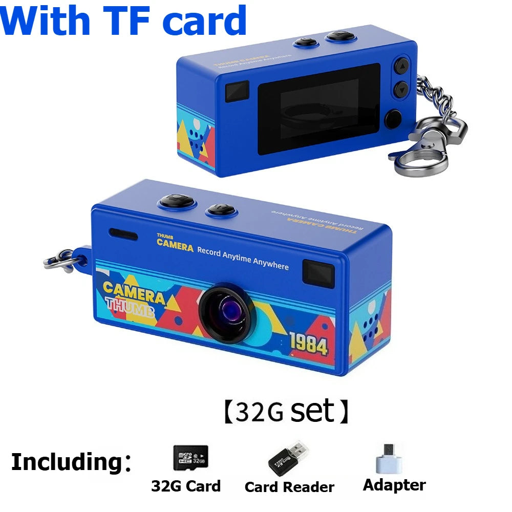 Retro Mini Keychain Thumb Camera 1080P HD Recorder Built-in Flash Auto Focus 130° Wide Angle Lens Screen Portable Pocket Camera