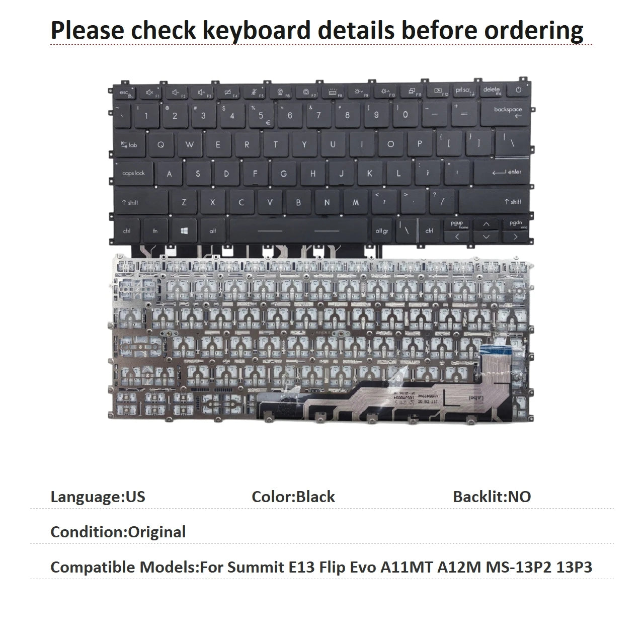 New US Language  Keyboard For MSI Summit E13 Flip Evo A11MT A12M MS-13P2 13P3 Notebook PC Replacement Keyboard MSI laptop repair parts