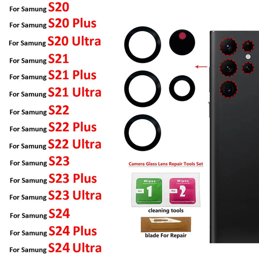 Rear Back Camera Glass Lens For Samsung  S20 S21 S22 S23 S24 Plus Ultra FE 5G Camera Glass With Adhesive Samsung phone repair parts