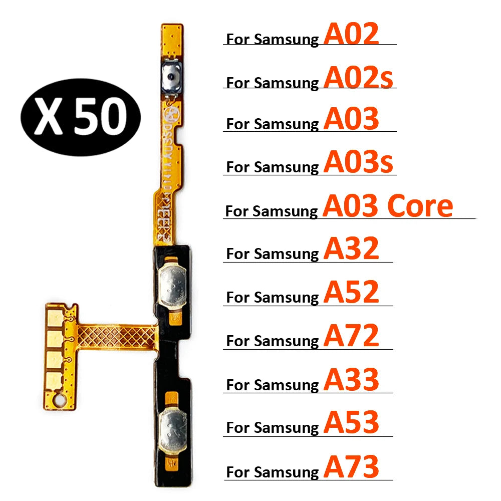 50Pcs, Power On Off Volume Side Button Key Flex Cable For Samsung A02 A02S A22 A32 A52 A72 A03s A03 A04 A04s A33 A53 A73 5G 4G Samsung phone repair parts
