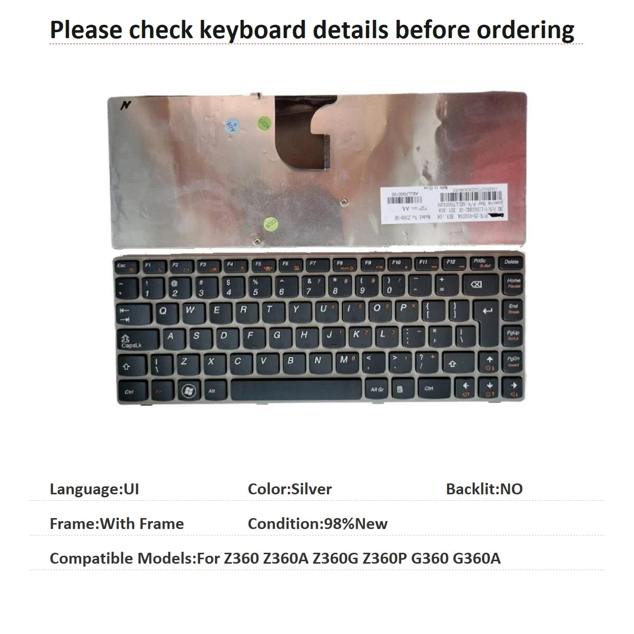 New US UI Spanish Language  Keyboard For Lenovo Z360 Z360A Z360G Z360P G360 G360A Notebook PC Replacement Keyboard Lenovo laptop repair parts
