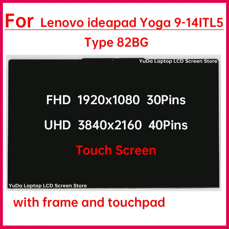 14 Inch Laptop LCD Touch Screen For Lenovo ideapad Yoga 9-14ITL5 Type 82BG Digitizer + With Frame Assembly Replacement FHD / UHD Lenovo laptop repair parts