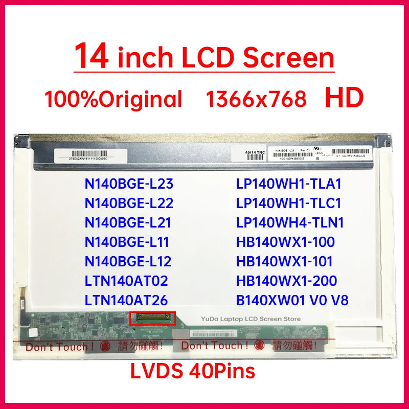 14" Laptop LCD Screen N140BGE-L23 L11 LP140WH1-TLA1 HB140WX1-100 LTN140AT26 07 B140XW01 V.0 LP140WH4-TLA1 Display Matrix Panel Laptop screen replacement