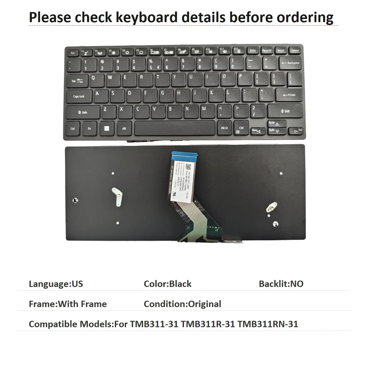 New US Language  Keyboard For Acer TMB311-31 TMB311R-31 TMB311RN-31 Notebook PC Replacement Keyboard Acer laptop repair parts