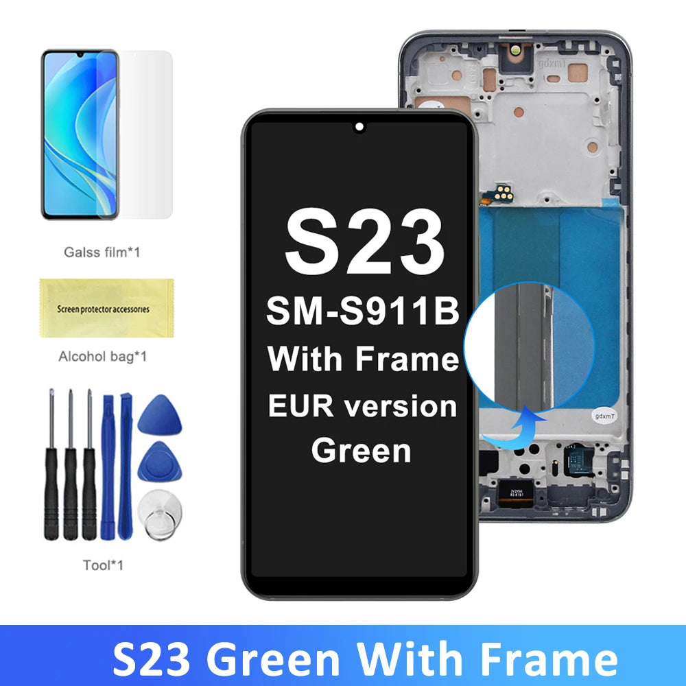 S23 Screen Assembly for Samsung Galaxy S23 S911B S911B/DS Lcd Display Digital Touch Screen with Frame Replacement Parts Samsung phone repair parts