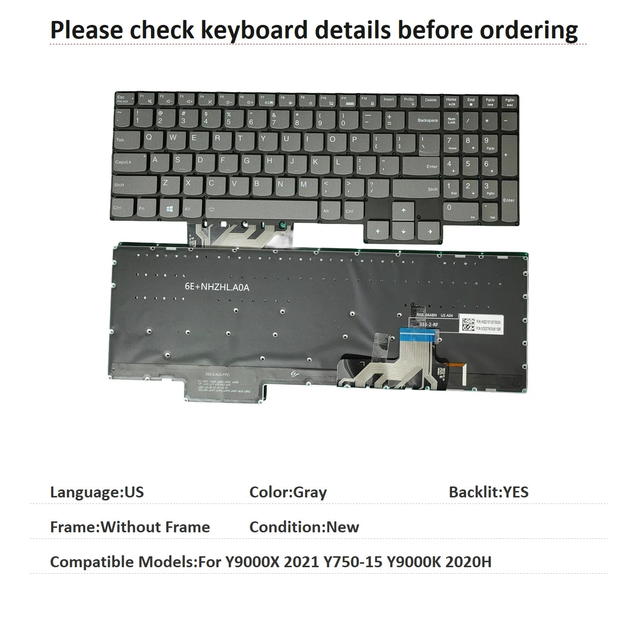 New US Language  RGB Keyboard For Lenovo Y9000X 2021 Y750-15 Y9000K 2020H Notebook PC Replacement Keyboard Lenovo laptop repair parts