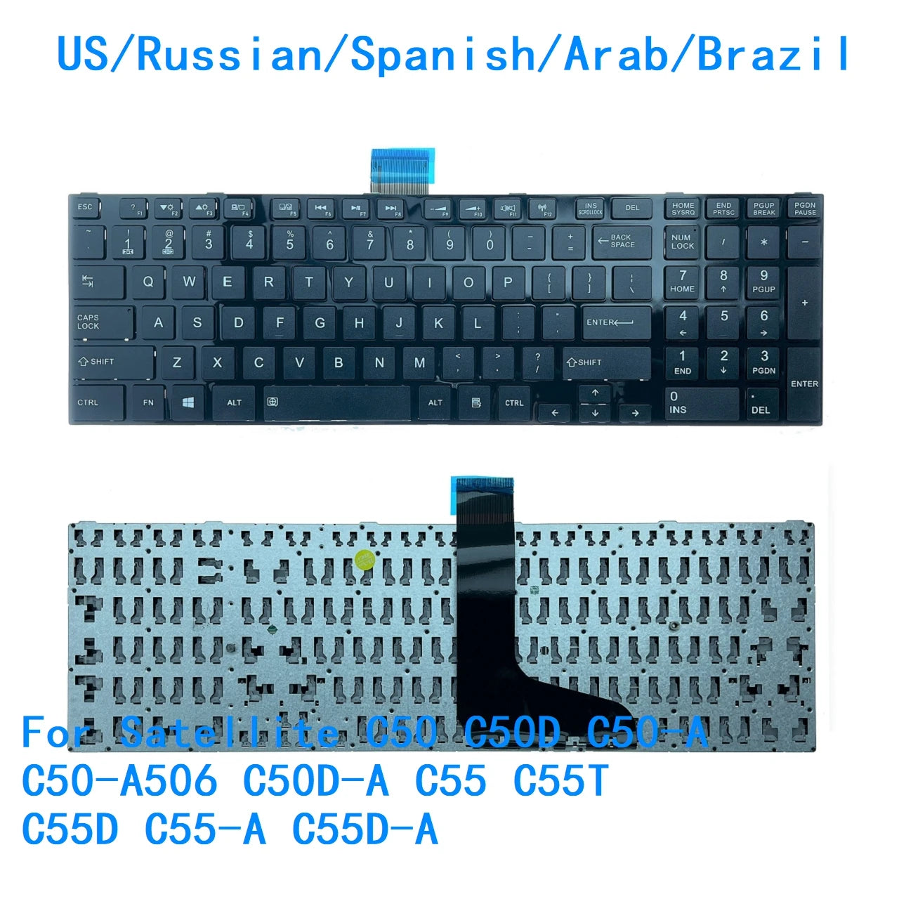 New US Russian Spanish Arab Brazil Keyboard For Toshiba Satellite C50 C50D C50-A C50-A506 C50D-A C55 C55T C55D C55-A C55D-A