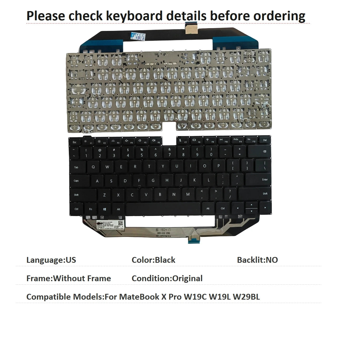 New US Language  Keyboard For HUAWEI MateBook X Pro W19C W19L W29BL Notebook PC Replacement Keyboard  HUAWEI laptop repair parts