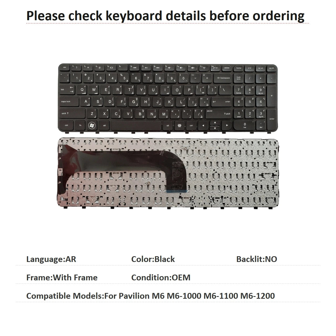New US Spanish Arab Language  Backlit Keyboard For HP Pavilion M6 M6-1000 M6-1100 M6-1200 NSK-CL3BC  HP laptop repair parts