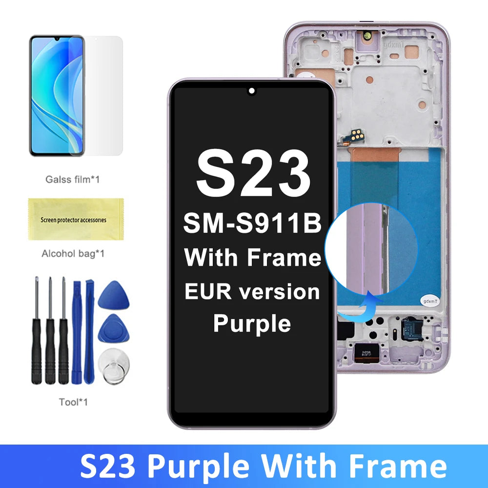S23 Screen Assembly for Samsung Galaxy S23 S911B S911B/DS Lcd Display Digital Touch Screen with Frame Replacement Parts Samsung phone repair parts