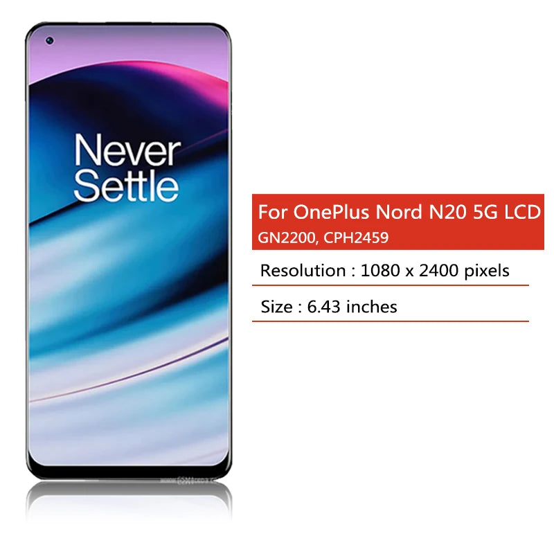 6.43"AMOLED For OnePlus Nord N20 5G LCD Display Frame+Touch Panel Digitizer Assembly For 1+N20 5G  GN2200 CPH2459 Display  OnePlus phone repair parts