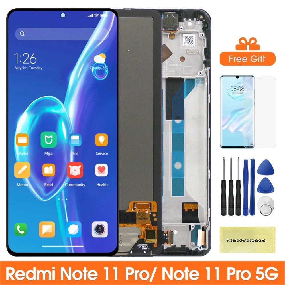 Screen for Xiaomi Redmi Note 11 Pro 2201116TG 2201116TI Lcd Display Digital Touch Screen with Frame for Redmi Note 11 Pro 5G Xiaomi phone repair parts