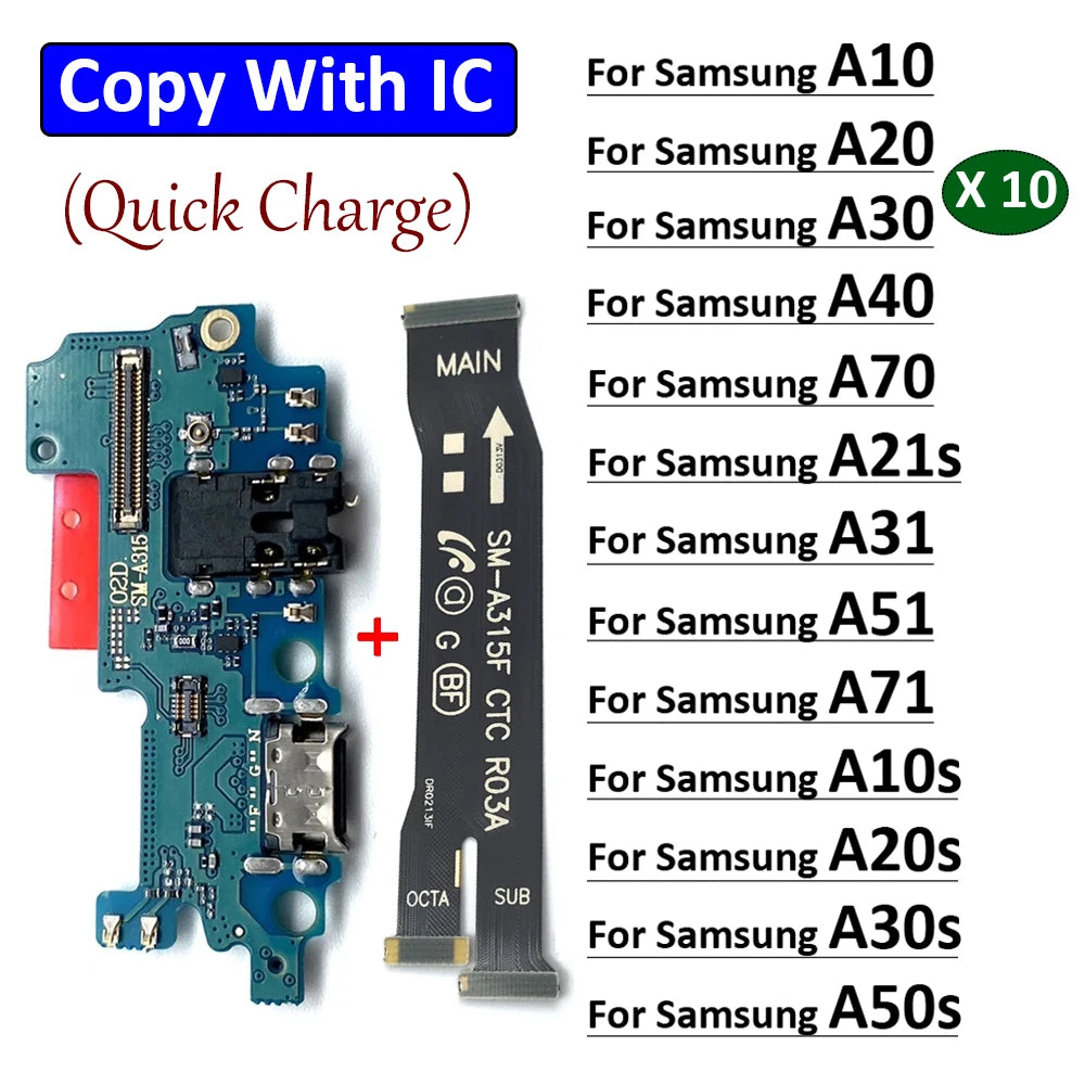 10Pcs, USB Charger Charging Dock Port Connector Main Flex Cable For Samsung A10 A20 A30 A50 A70 A31 A51 A71 A10s A20s A30s A21s Samsung phone repair parts