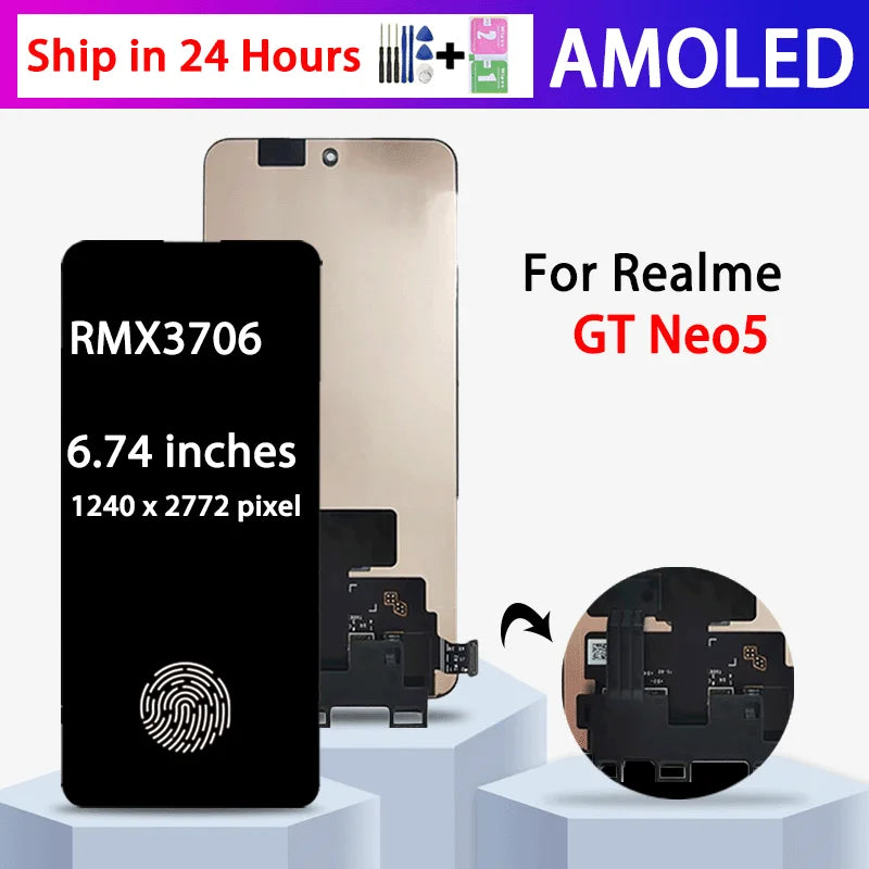 6.74“Super AMOLED For Realme GT Neo 5 LCD Display Screen+Touch Digitizer For Realme GT Neo5 RMX3706 Display Screen  Oppo phone repair parts