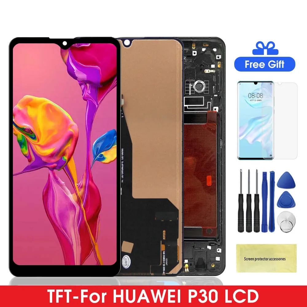 TFT For Huawei P30 LCD Display ELE-L29 ELE-L09 ELE-L04 Screen Touch Digitizer Assembly Replacement Parts With Frame LCD Display HUAWEI phone repair parts