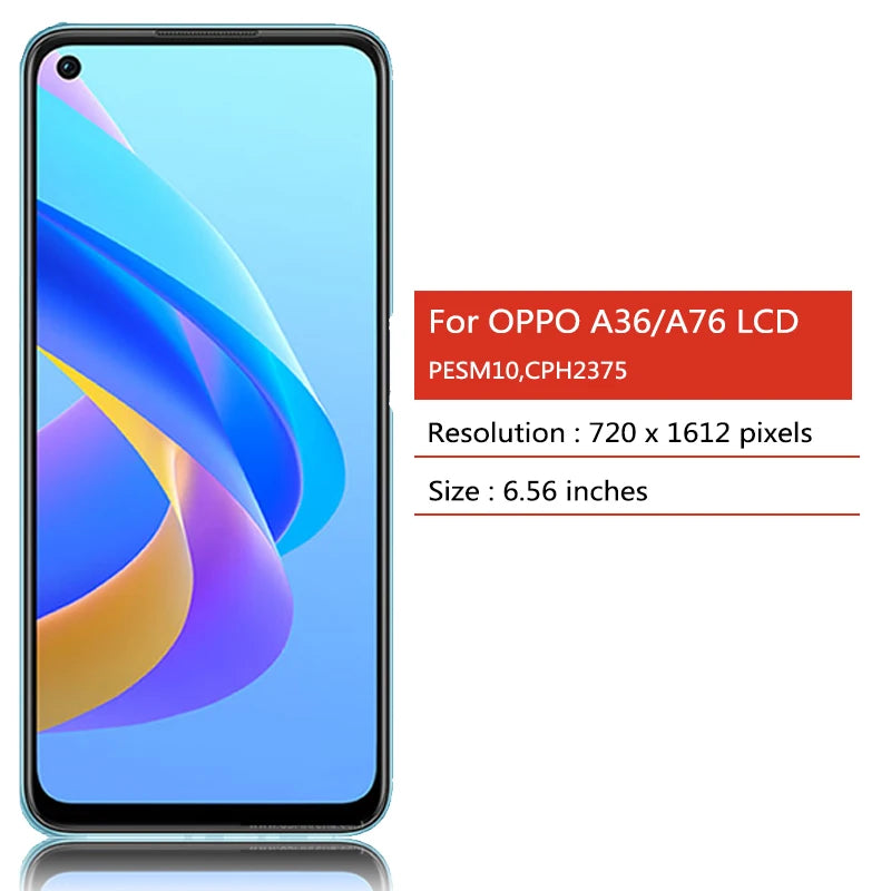 6.56"Tested Display For Oppo A36 LCD PESM10 Touch Screen Digitizer Assembly For Oppo A76 LCD CPH2375 Screen Replacement Part Oppo phone repair parts Realme phone repair parts