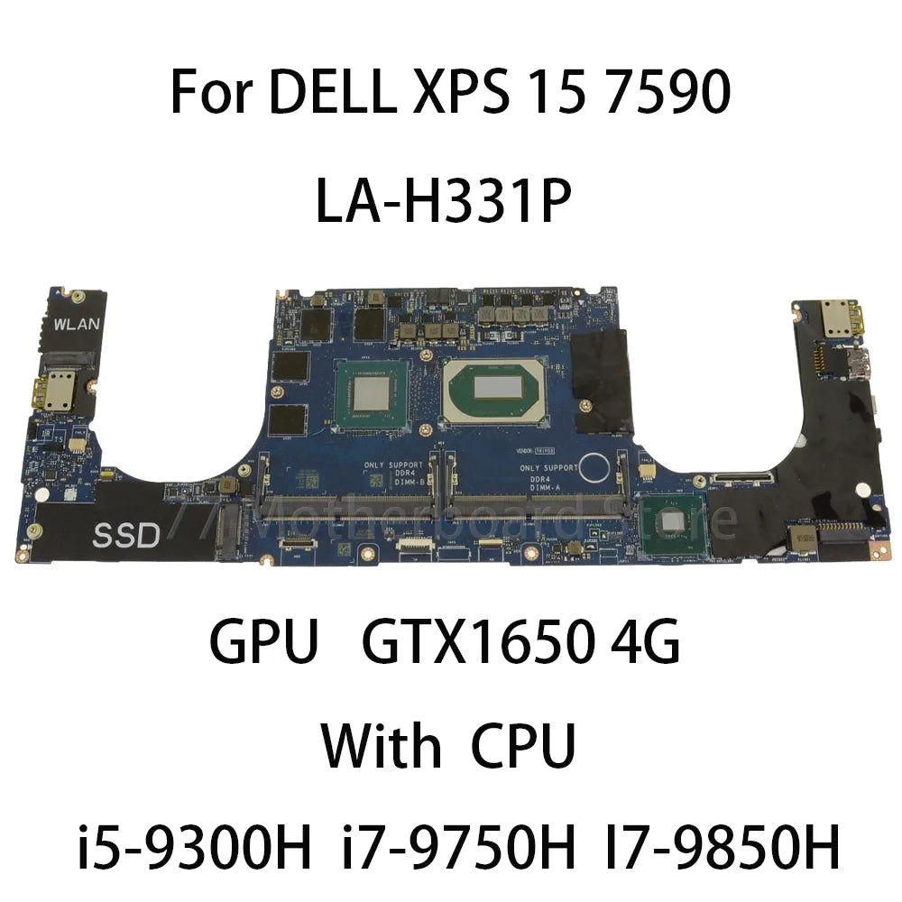 Laptop Motherboard LA-H331P For DELL XPS 15 7590 With CPU I5-9300H I7-9750H I9-9880H GPU GTX1650 4G CN-018W12 18W12 100% Tested Dell laptop repair parts