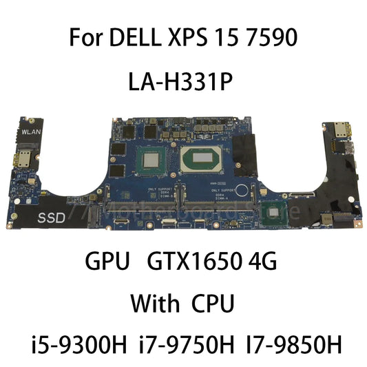 Laptop Motherboard LA-H331P For DELL XPS 15 7590 With CPU I5-9300H I7-9750H I9-9880H GPU GTX1650 4G CN-018W12 18W12 100% Tested Dell laptop repair parts
