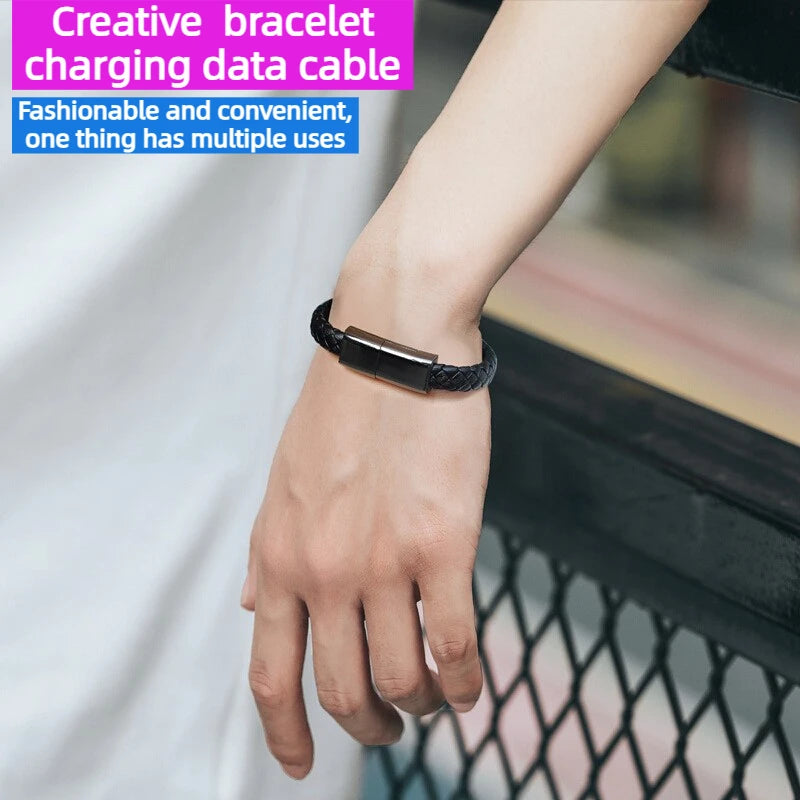 Creative wristband bracelet style Data cable 60W 100W portable dual Type-C Light-ning PD  Super fast charging charger cable