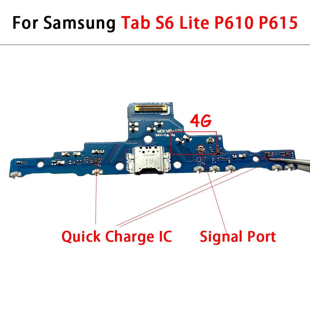 10Pcs, New For Samsung Tab S6 Lite P610 P615  USB Micro Charger Charging Port Dock Connector Microphone Board Flex Cable Samsung phone repair parts
