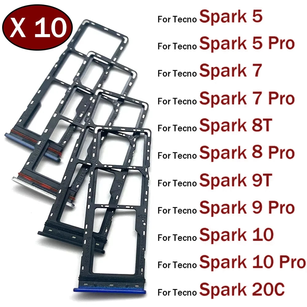 10Pcs, SIM Card Slot SD Card Tray Holder Adapter For Tecno Spark 4 5 7 8 9 8T 9T 10 20C Pro Go 2022 Tecno phone repair parts