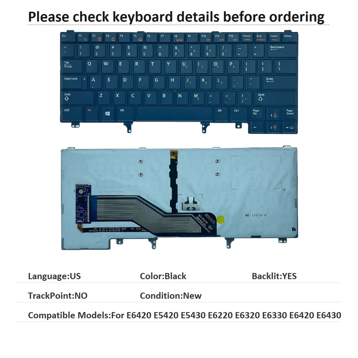 New US Language  Backlit Keyboard For Dell E6420 E5420 E5430 E6220 E6320 E6330 E6420 E6430 Replacement Keyboard NSK-DV2UCDell laptop repair parts