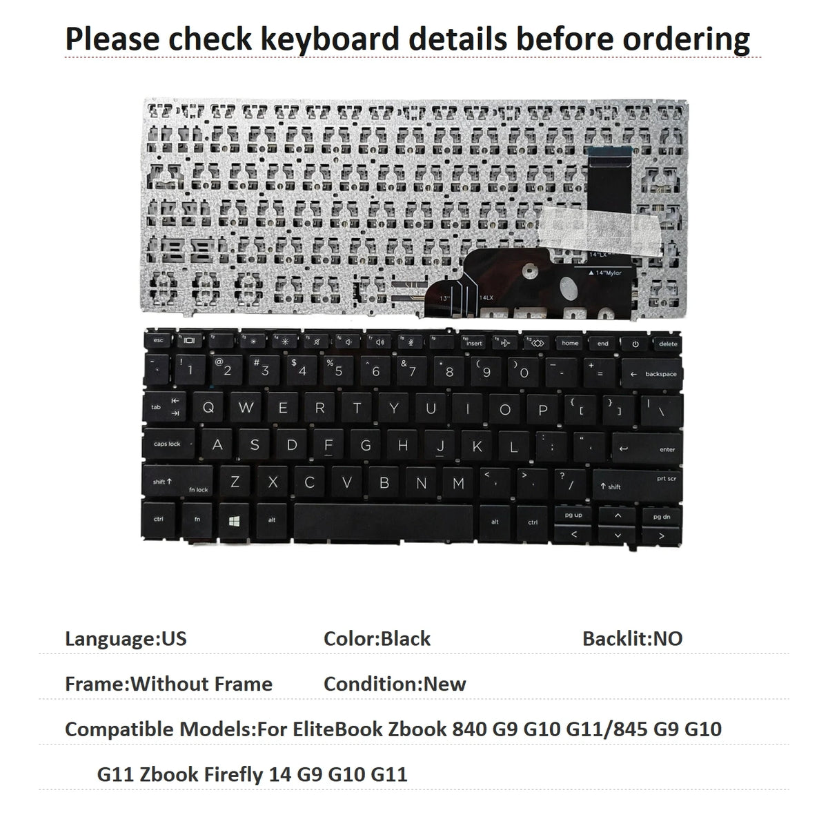 New US Language  Keyboard For HP EliteBook Zbook 840 G9 G10 G11/845 G9 G10 G11 Zbook Firefly 14 G9 G10 G11 Replacement Keyboard  HP laptop repair parts