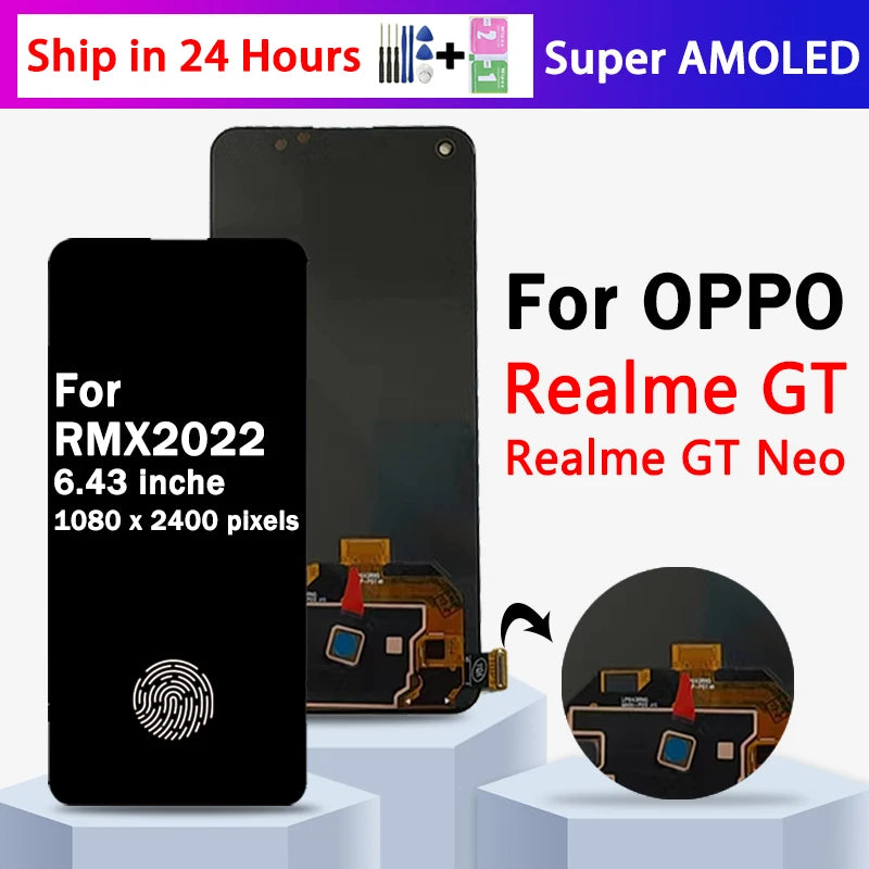 Super AMOLED For OPPO Realme GT 5G / GT Neo RMX2202 RMX3031 Lcd Display With Frame Touch Screen Digitizer Assembly  Oppo phone repair parts