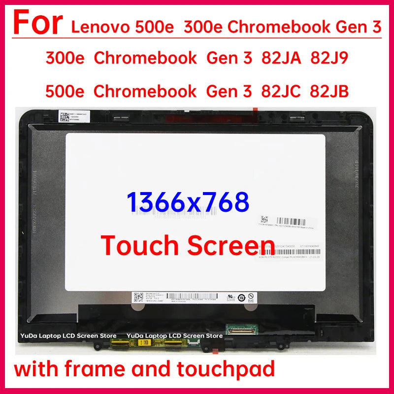 11.6 Inch Touch Screen For Lenovo 300e 500e Chromebook Gen 3 82JA J9 JC JB LCD Display Digitizer Assembly Replacement 5D11C95886 Lenovo laptop repair parts