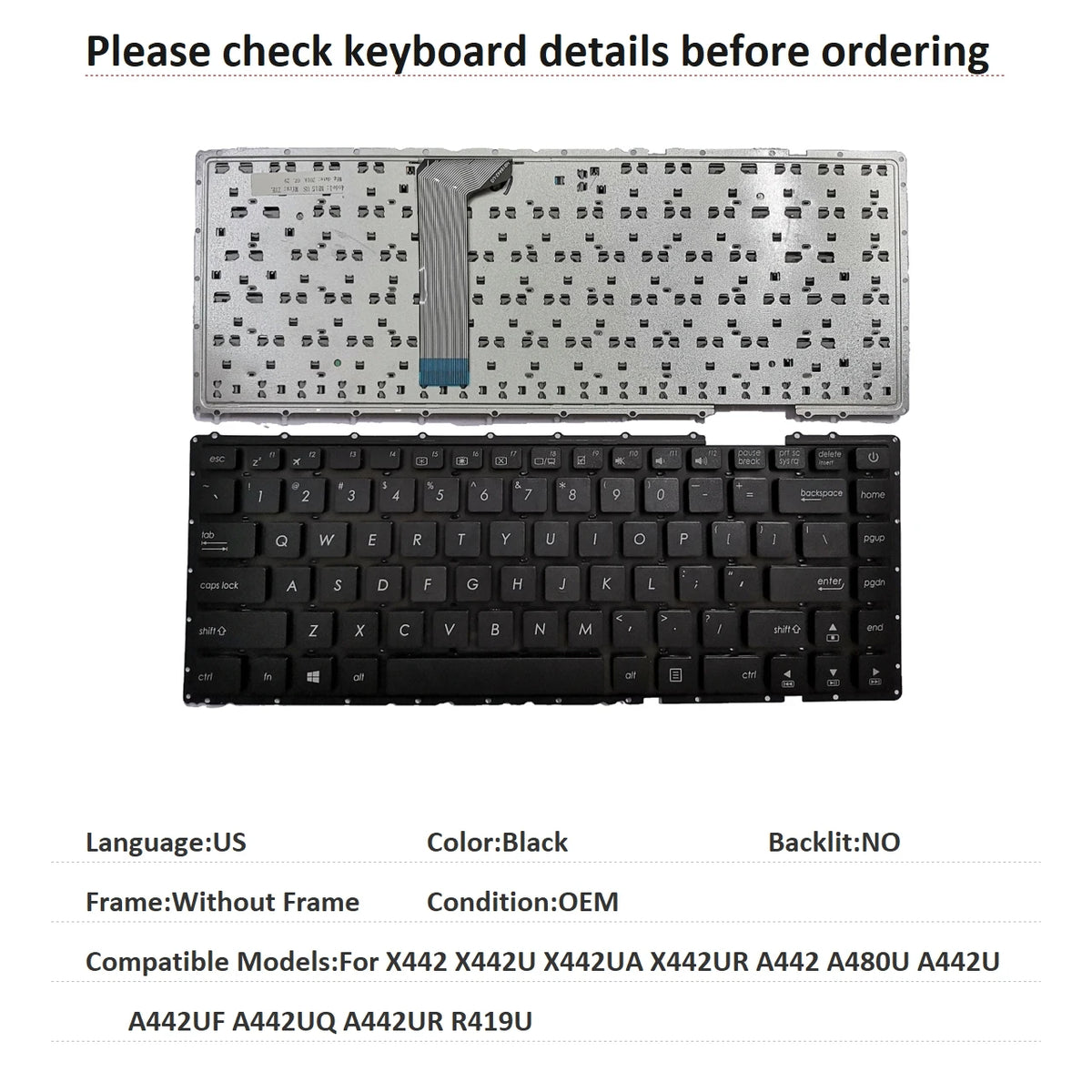 New US Spanish Language  Keyboard For ASUS X442 X442U X442UA X442UR A442 A480U A442U A442UF A442UQ A442UR R419U ASUS laptop repair parts