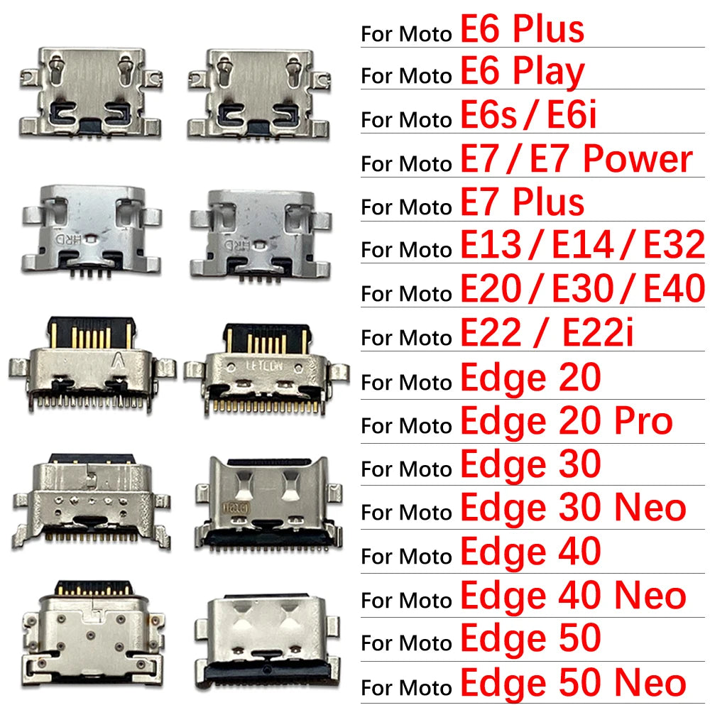 2Pcs, Charger USB Charging Port Dock Connector Socket For Moto Edge 20 30 40 50 Neo E6 E6s E7 E13 E14 E20 E30 E32 E22 Plus Play Motorola phone repair parts
