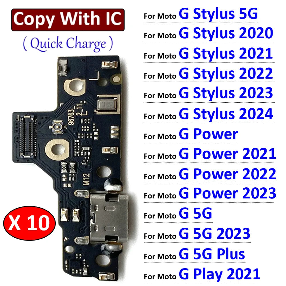 10Pcs, USB Charging Connector Board Port Dock Flex Cable For Moto G Stylus Power Play Pure G 5G Plus 2020 2021 2022 2023 2024 Motorola phone repair parts