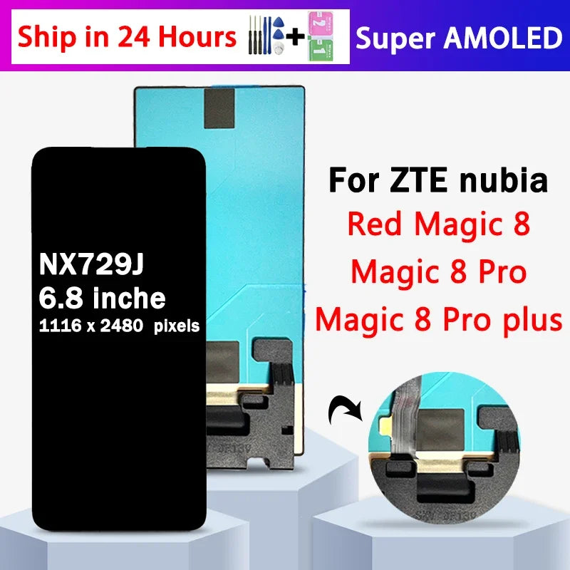 6.8"AMOLED 120Hz For ZTE nubia Red Magic RedMagic 8 Pro+/ 8S Pro+ Plus LCD Display touch Screen Digitizer Assembly ZTE phone repair parts