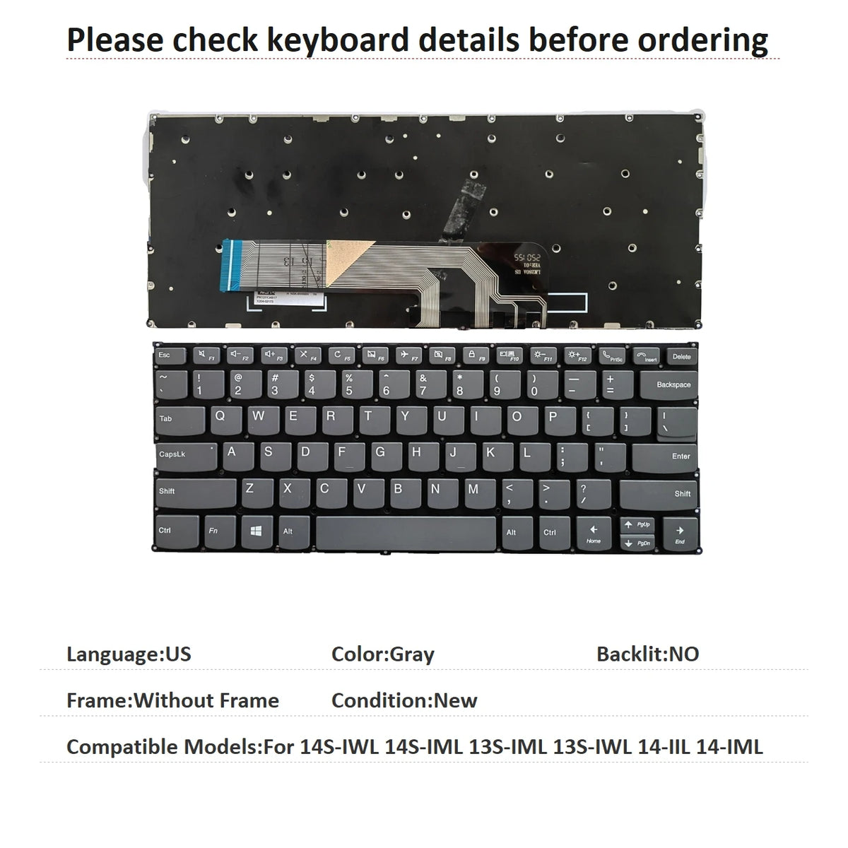 New US Language  Backlit Keyboard For Lenovo Thinkpad 14S-IWL 14S-IML 13S-IML 13S-IWL 14-IIL 14-IML Replacement Keyboard Lenovo laptop repair parts