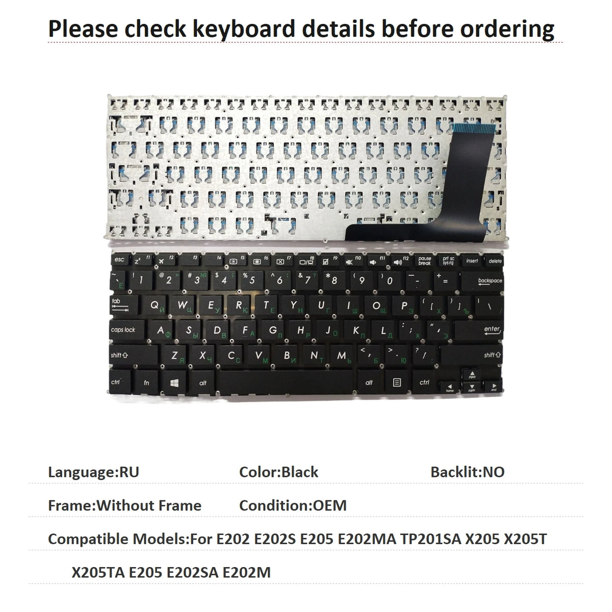 New US Russian Spanish Language Keyboard For ASUS E202 E202S E205 E202MA TP201SA X205 X205T X205TA E205 E202SA E202M Keyboard ASUS laptop repair parts