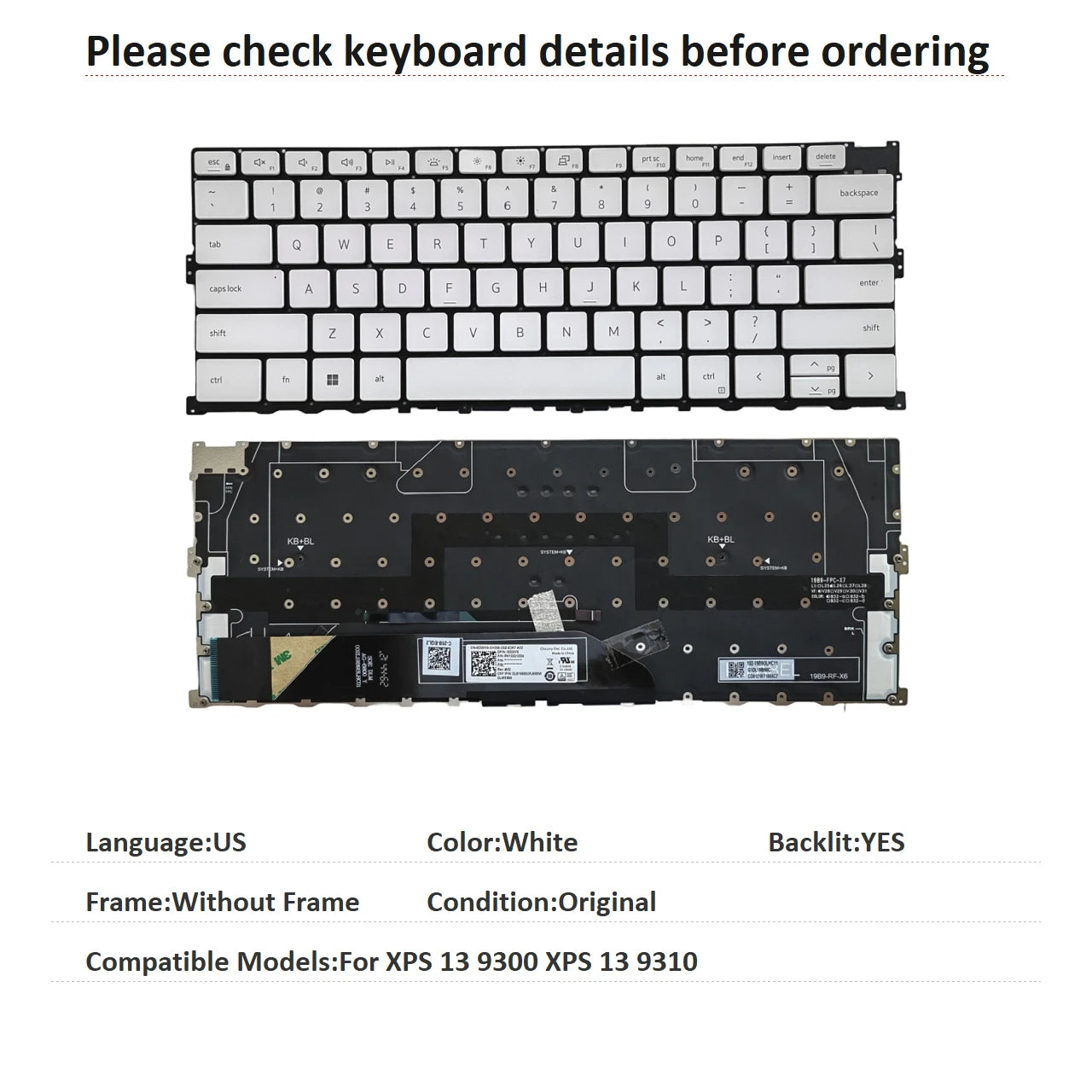 New US Russian Language  Backlit Keyboard For Dell XPS 13 9300 XPS 13 9310 0T0HDMDell laptop repair parts