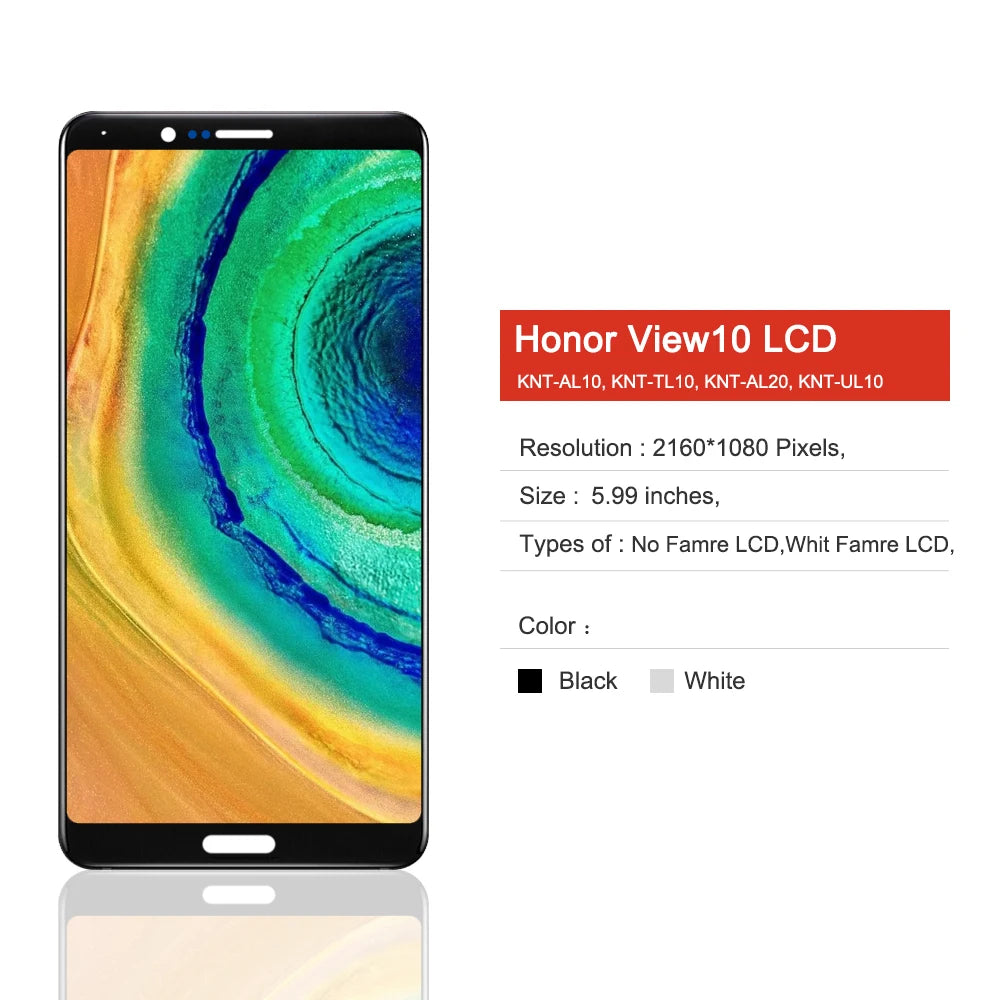 5.99" Screen for Honor View 10 BKL-AL20 BKL-L04 BKL-L09 BKL-AL00 Lcd Display Digital Touch Screen Replacement for Honor V10 Honor phone repair parts