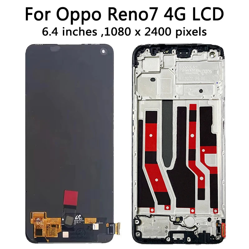 6.43"AMOLED Reno 7 Screen For Oppo Reno7 LCD Display Touch Screen Digitizer Assembly For OPPO Reno7 4G LCD CPH2363 Frame Oppo phone repair parts Realme phone repair parts