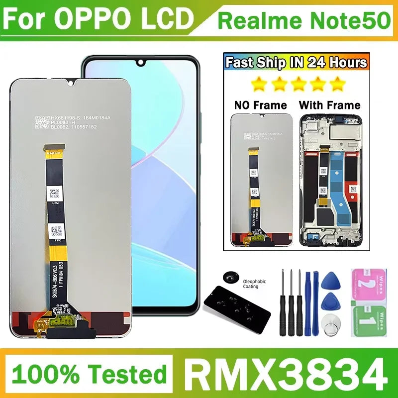 6.74”AAA+ For Oppo Realme Note 50 LCD Touch Screen Digitizer Replacement For Realme Note50 RMX3834 Display With Frame Oppo phone repair parts Realme phone repair parts