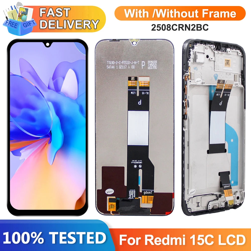 6.9" For Redmi 15C 4G LCD Display Touch Screen With Frame For Redmi 15C 5G 2508CRN2BC LCD Digitizer Assembly Repair Parts Tested Xiaomi phone repair parts