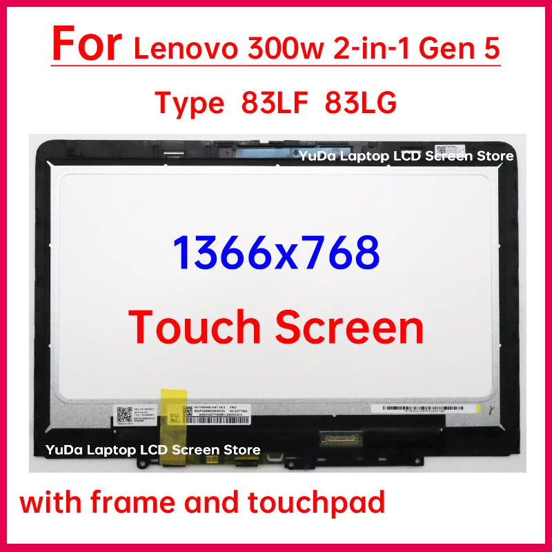11.6" Laptop LCD Touch Screen For Lenovo 300w 2-in-1 Gen 5 Type 83LF 83LG Display Digitizer+Frame Assembly Replacement 1366x768 Lenovo laptop repair parts