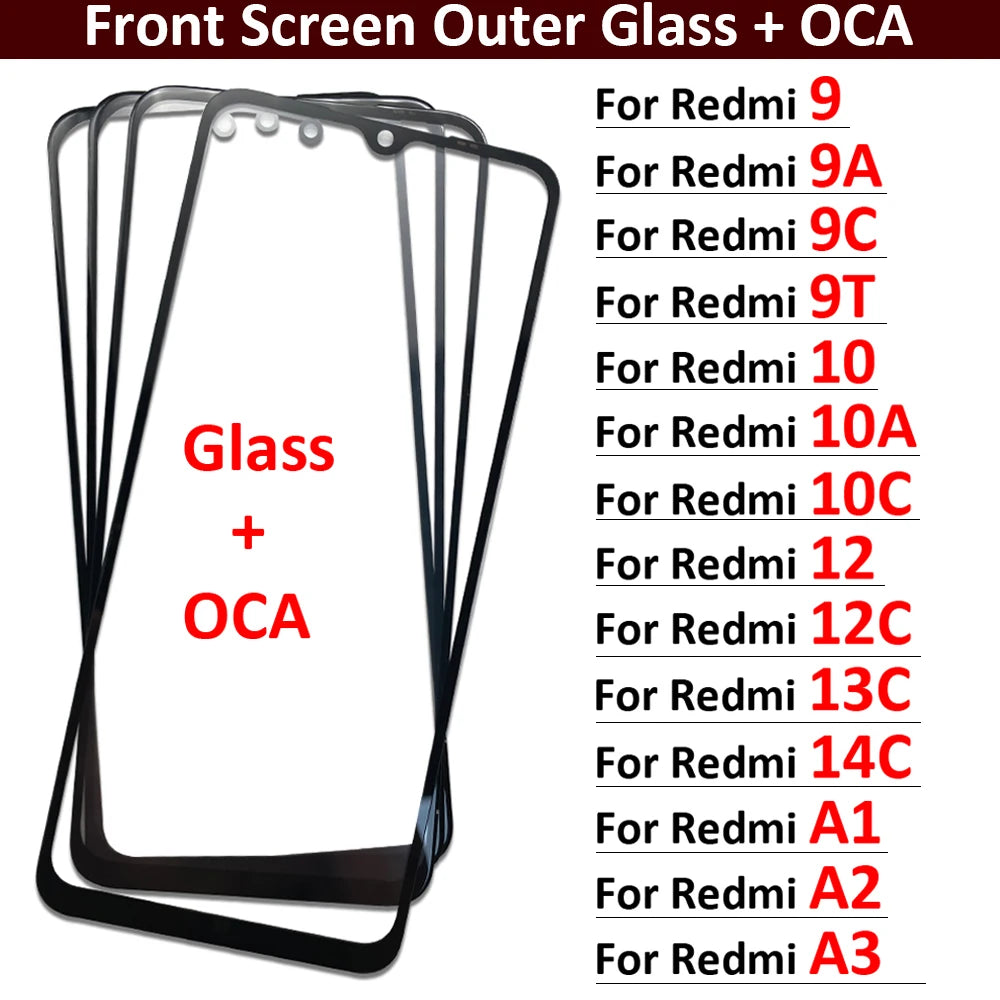New Front Screen Outer Glass With OCA For Xiaomi Redmi 8 8A 9 9A 9C 9T 10 10A 10C 12 12C 13C 14C A1 A2 A3 Repair Parts  Xiaomi  Xiao mi phone repair parts